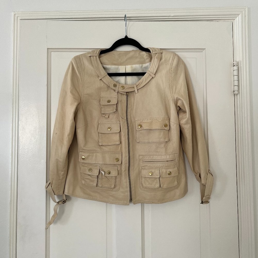 Unique Faux Leather Cargo Jacket